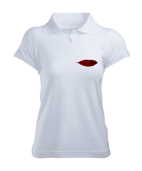 Tisho - Yaprak Dudak - Leaf Lip Beyaz Kadın Polo Yaka Tişört