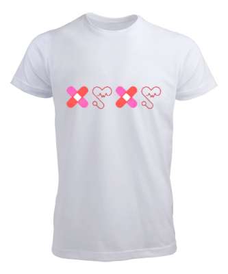 Yara Bandı ve Kalpli Steteskop Doktor Hemşire Beyaz Erkek Tişört - Tisho