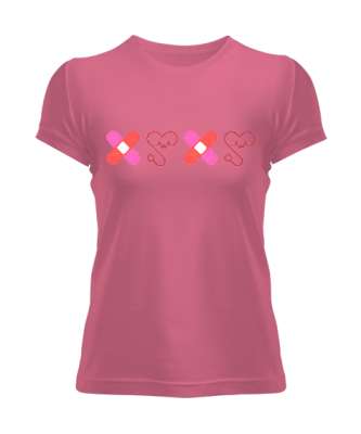 Yara Bandı ve Kalpli Steteskop Doktor Hemşire Pembe Kadın Tişört - Tisho