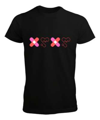 Yara Bandı ve Kalpli Steteskop Doktor Hemşire Siyah Erkek Tişört - Tisho