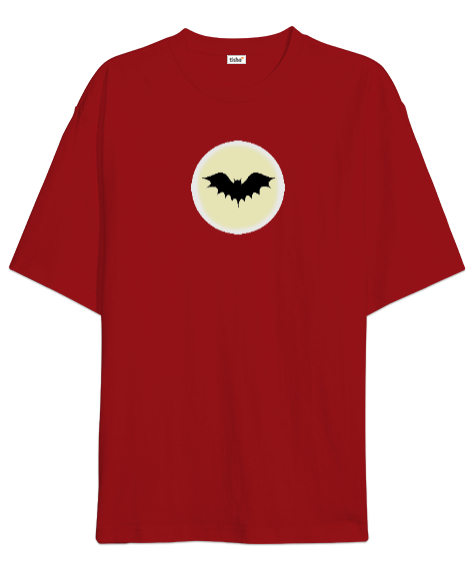 Tisho - Yarasa Resimli3 Kırmızı Oversize Unisex Tişört