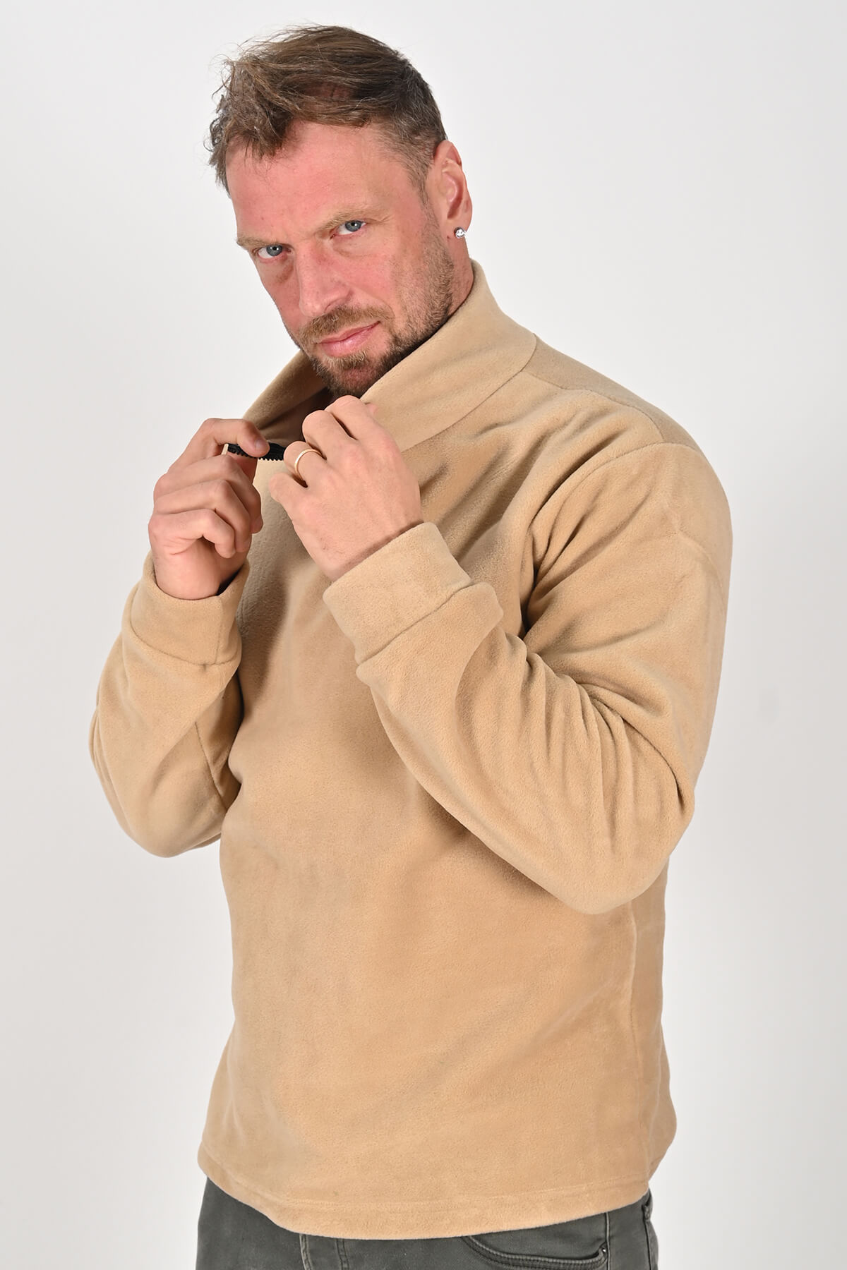 Yarım Fermuarlı Bej Camel Polar Mont - Kışlık, Dayanıklı, Rahat - Unisex - Tisho