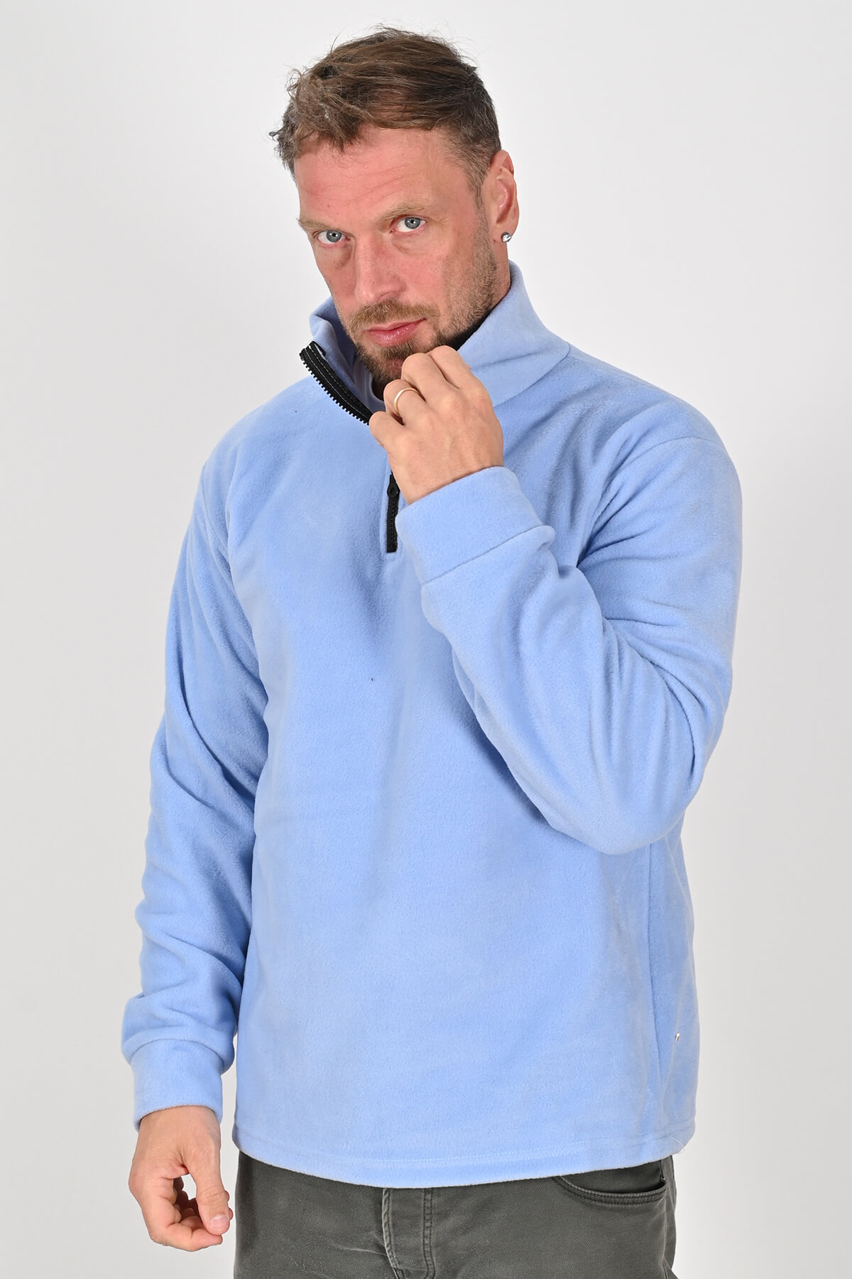 Yarım Fermuarlı Buz Mavisi Polar Mont - Kışlık, Dayanıklı, Rahat - Unisex - Tisho