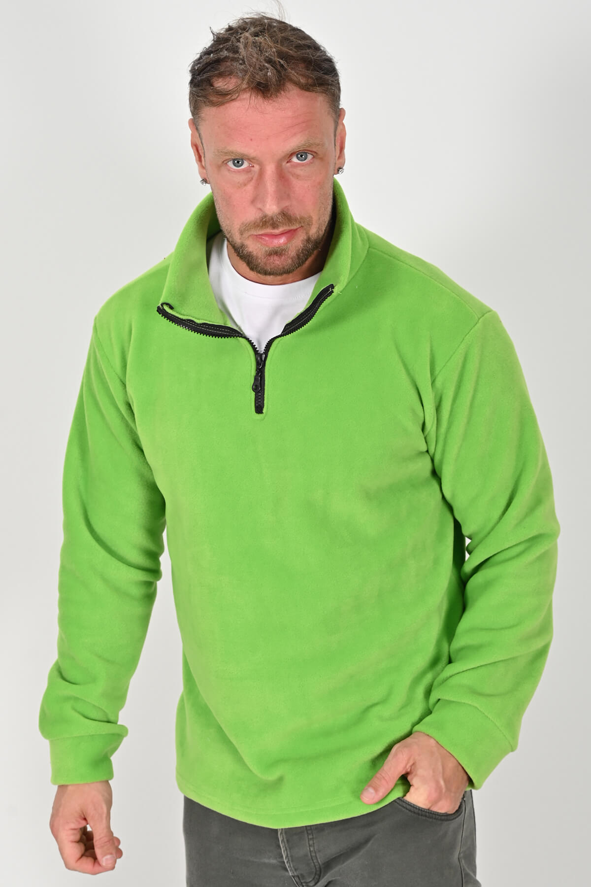 Yarım Fermuarlı Fıstık Yeşili Polar Mont - Kışlık, Dayanıklı, Rahat - Unisex - Tisho