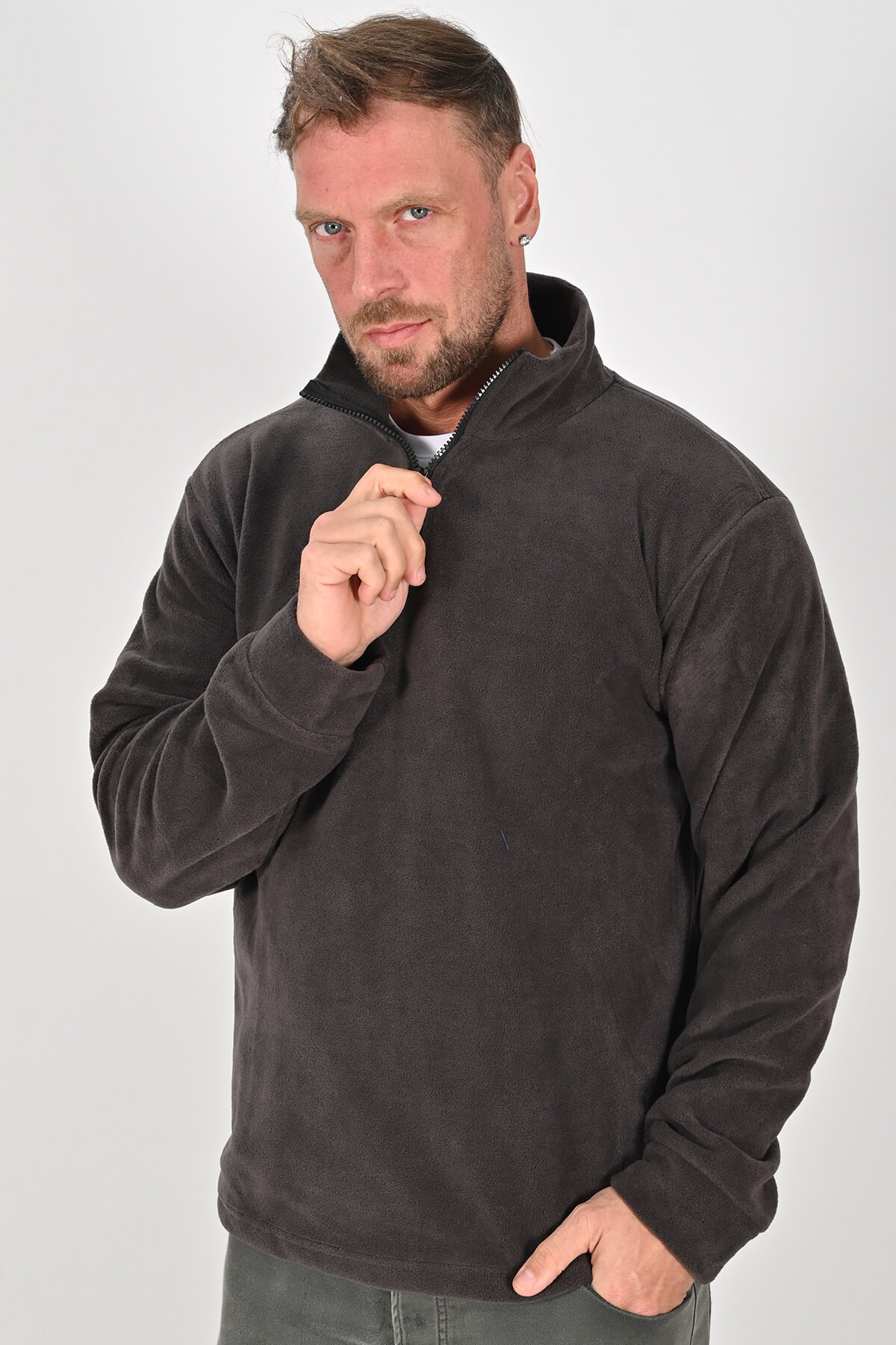 Yarım Fermuarlı Füme Polar Mont - Kışlık, Dayanıklı, Rahat - Unisex - Tisho