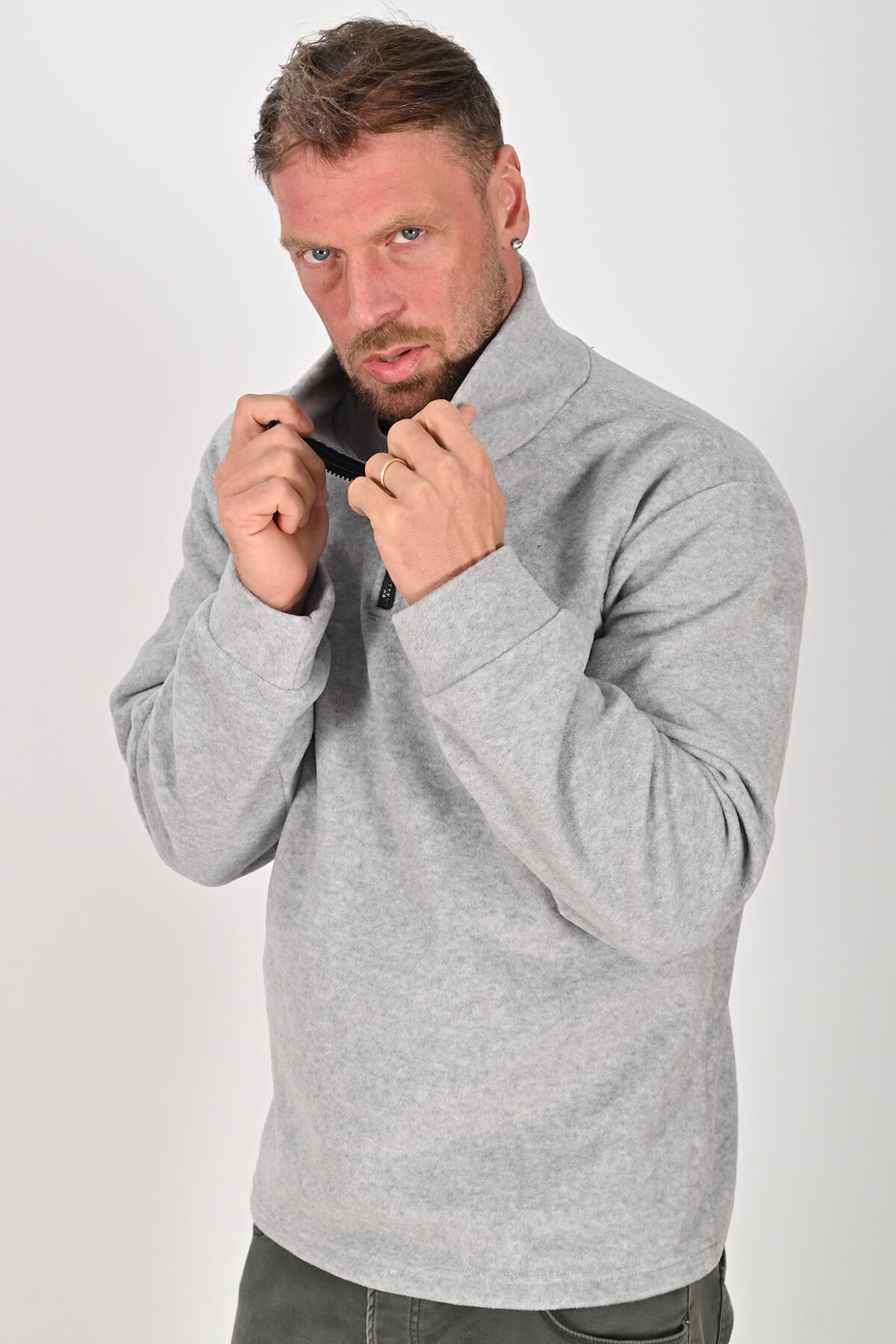 Yarım Fermuarlı Gri Polar Mont - Kışlık, Dayanıklı, Rahat - Unisex - Tisho