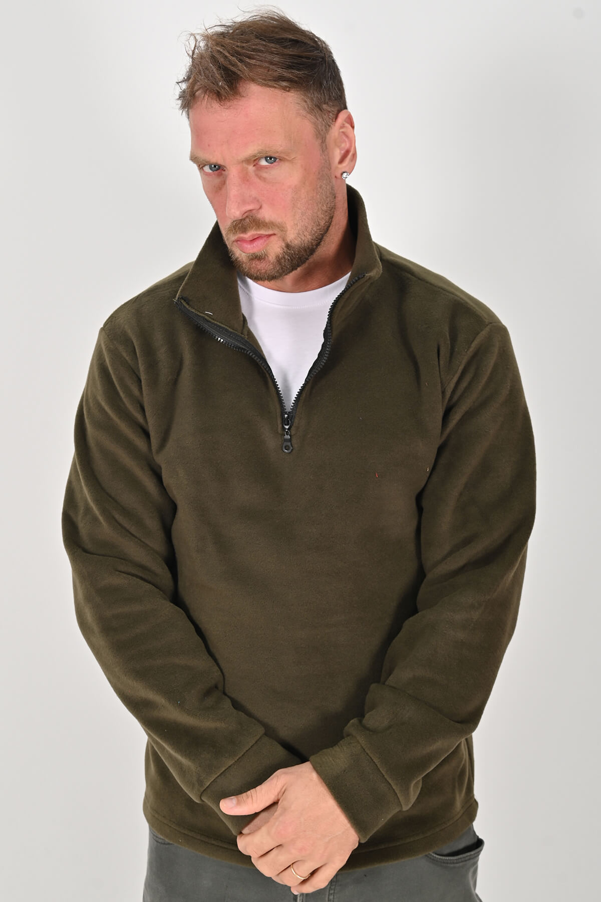 Yarım Fermuarlı Haki Polar Mont - Kışlık, Dayanıklı, Rahat - Unisex - Tisho