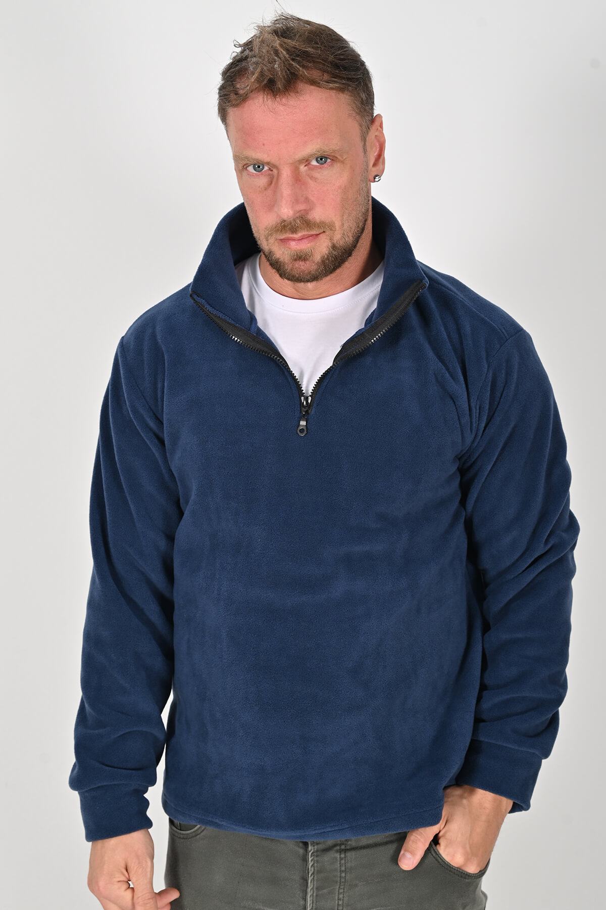 Yarım Fermuarlı İndigo Mavisi Polar Mont - Kışlık, Dayanıklı, Rahat - Unisex - Tisho