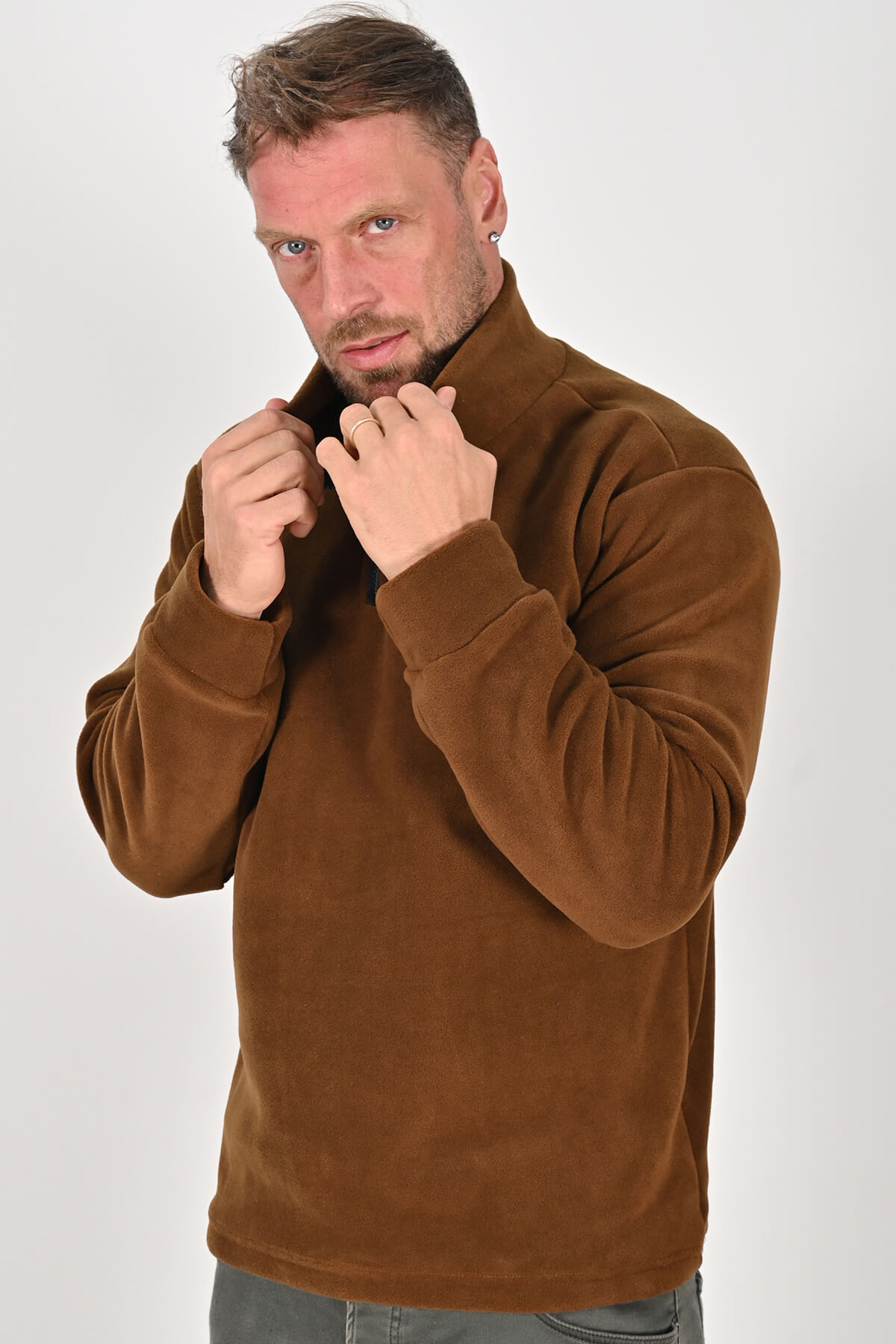 Yarım Fermuarlı Kahverengi Polar Mont - Kışlık, Dayanıklı, Rahat - Unisex - Tisho