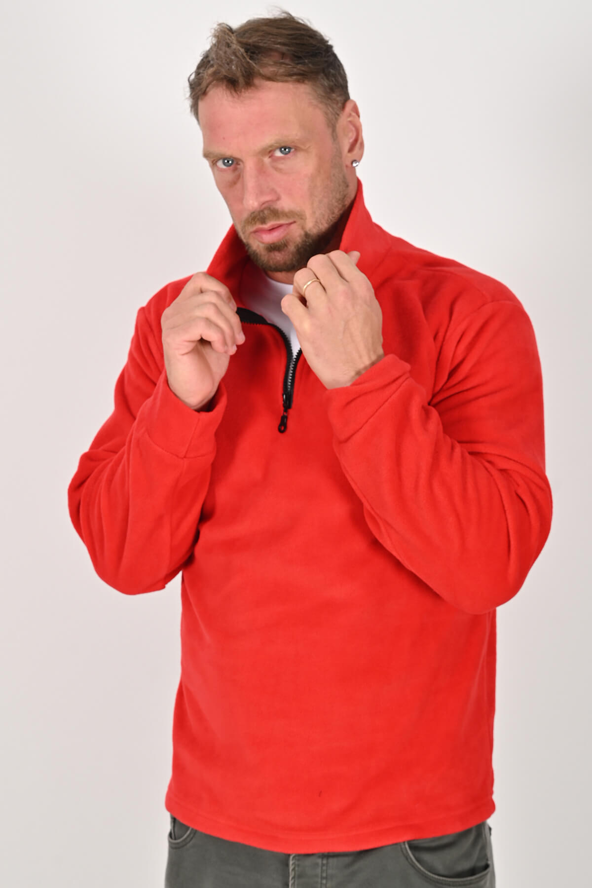 Yarım Fermuarlı Kırmızı Polar Mont - Kışlık, Dayanıklı, Rahat - Unisex - Tisho