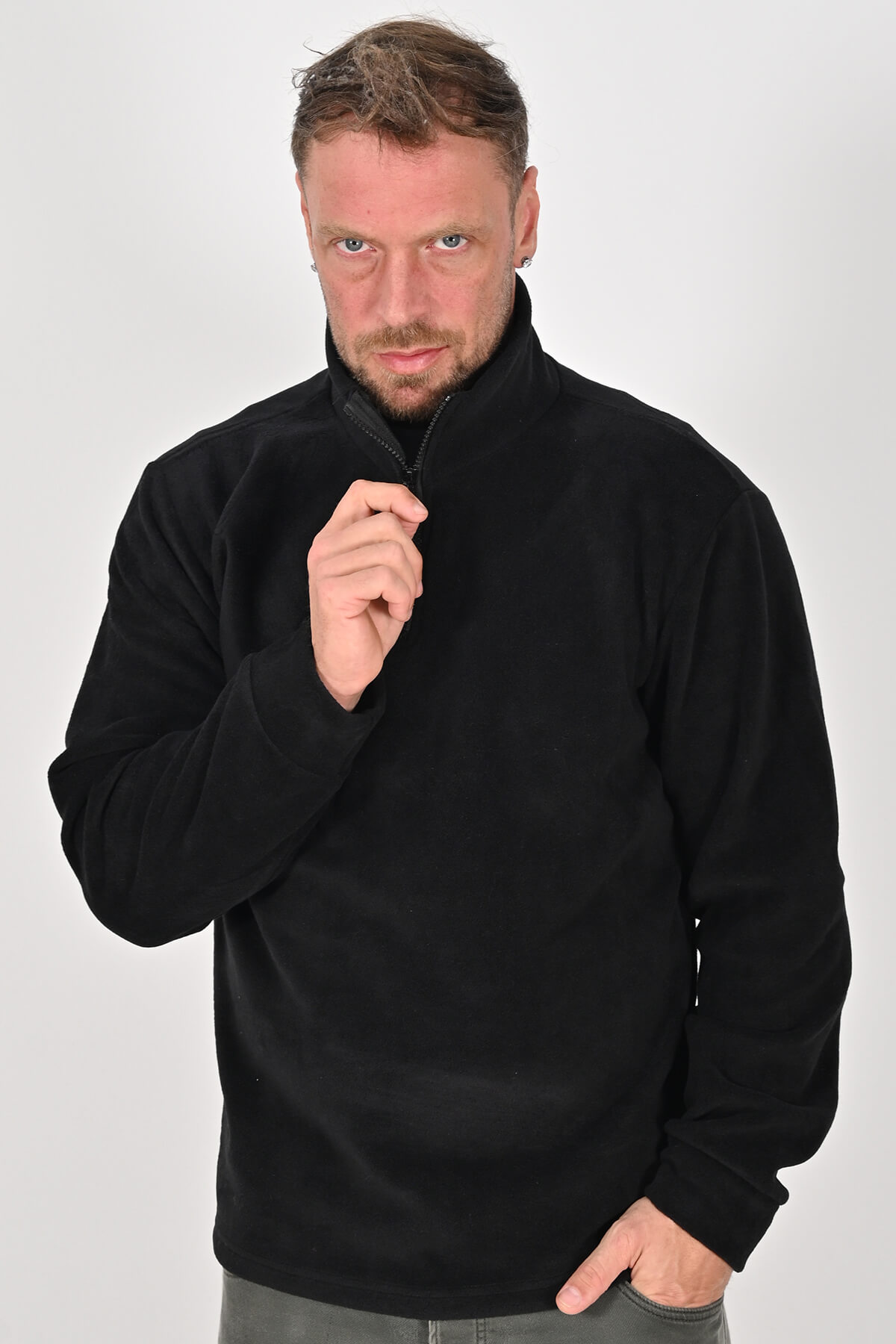 Yarım Fermuarlı Siyah Polar Mont - Kışlık, Dayanıklı, Rahat - Unisex - Tisho