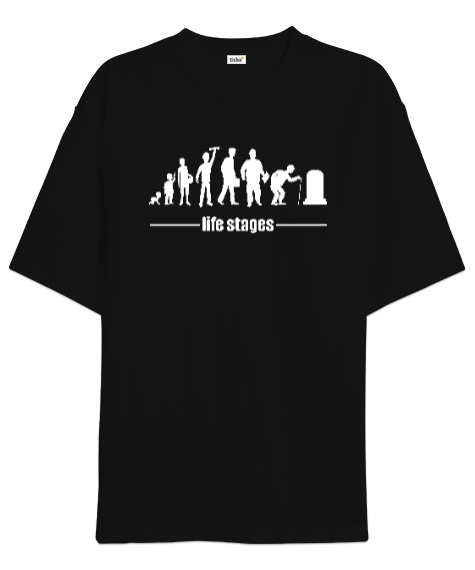 Tisho - Yaşam Evreleri - Hayat - Life Siyah Oversize Unisex Tişört