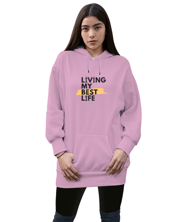 Tisho - Yaşamak güzel Kadın Uzun Hoodie Kapüşonlu Sweatshirt