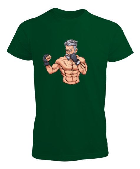 Tisho - Yaşlı kickbokscu baskılı Çimen Yeşili Erkek Tişört
