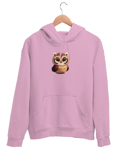 Tisho - Yavru Baykuş Resimli Pembe Unisex Kapşonlu Sweatshirt