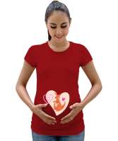 YAVRU KANGURU DESENLİ Kırmızı Kadın Hamile Tişört - Tisho