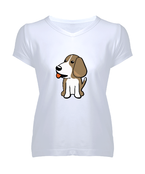Tisho - Yavru köpek kaskılı Kadın V Yaka Tişört