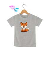 Yavru Tilki Resimli Gri Çocuk Unisex - Tisho