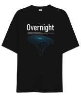 Yazı - Çizim - Overnight Siyah Oversize Unisex Tişört - Tisho