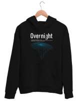 Yazı - Çizim - Overnight Siyah Unisex Kapşonlu Sweatshirt - Tisho