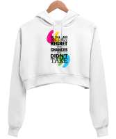 yazılı ayıcıklı Beyaz Kadın Crop Hoodie Kapüşonlu Sweatshirt - Tisho