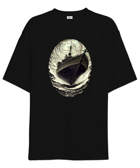 Tisho - yelkenli gemi Siyah Oversize Unisex Tişört