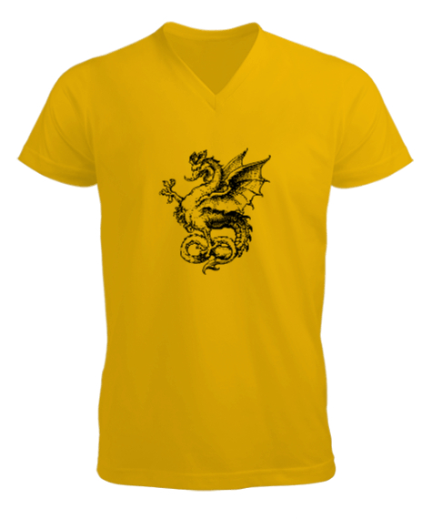 Tisho - Yellow Flying Dragon Sarı Erkek Kısa Kol V Yaka Tişört