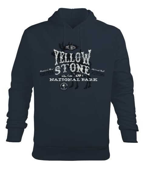 Yellowstone Montana Geyik Baskılı Füme Erkek Kapüşonlu Hoodie Sweatshirt