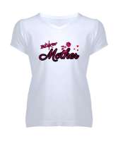 Yeni Anne - New Mother - Gül Ve Kalpler Beyaz Kadın V Yaka Tişört - Tisho