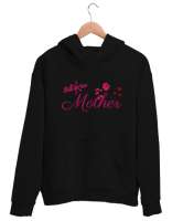 Yeni Anne - New Mother - Gül Ve Kalpler Siyah Unisex Kapşonlu Sweatshirt - Tisho