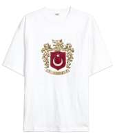 Yeni Bozkurt Armalı Milli Arma Türkiye Beyaz Oversize Unisex Tişört - Tisho