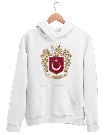 Yeni Bozkurt Armalı Milli Arma Türkiye Beyaz Unisex Kapşonlu Sweatshirt - Tisho
