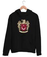 Yeni Bozkurt Armalı Milli Arma Türkiye Siyah Unisex Kapşonlu Sweatshirt - Tisho