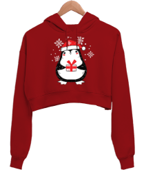 Tisho - yeni yıl tasarımı Kırmızı Kadın Crop Hoodie Kapüşonlu Sweatshirt