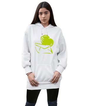 yeşil kalpli Kadın Uzun Hoodie Kapüşonlu Sweatshirt - Tisho