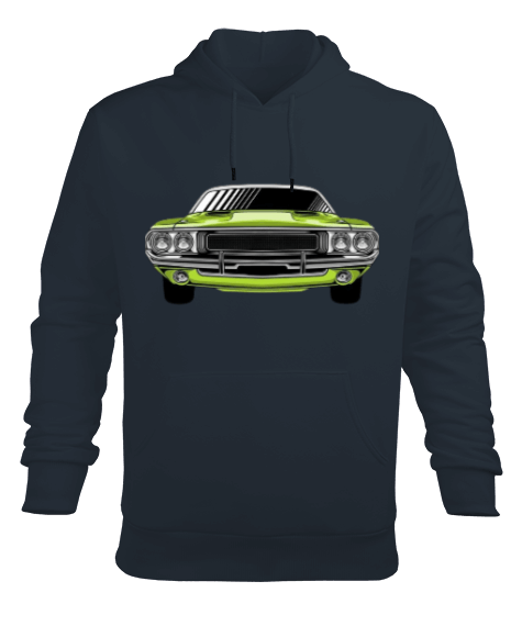 Tisho - Yeşil klasik araba baskılı Erkek Kapüşonlu Hoodie Sweatshirt