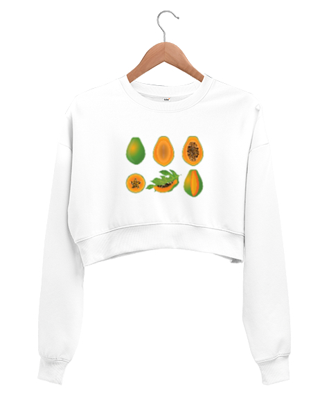 Tisho - Yeşil papaya meyvesi Beyaz Kadın Crop Sweatshirt