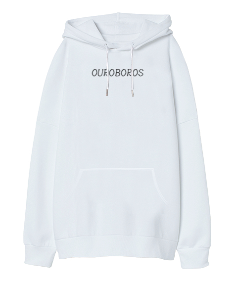 Tisho - Yılan Tasarım Beyaz Oversize Unisex Kapüşonlu Sweatshirt