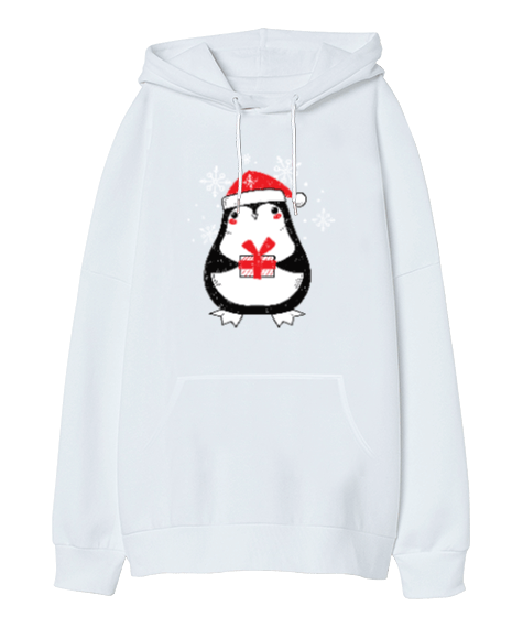 Tisho - Yılbaşı Penguen Oversize Unisex Kapüşonlu Sweatshirt