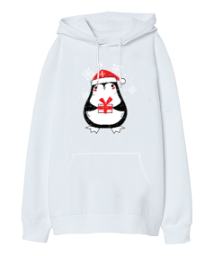 Yılbaşı Penguen Oversize Unisex Kapüşonlu Sweatshirt - Tisho