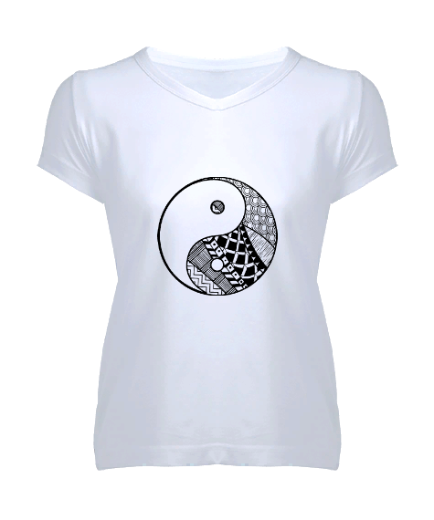 Tisho - Yin ve Yang Dekoratif Kadın V Yaka Tişört
