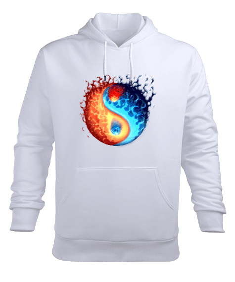 Tisho - Yin Yang Alev Tasarım Baskılı Erkek Kapüşonlu Hoodie Sweatshirt