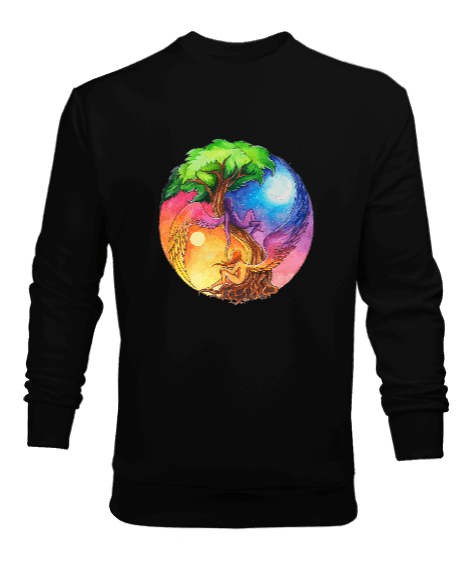 Tisho - Yin Yang Hayat Ağacı Tasarım Baskılı Erkek Sweatshirt