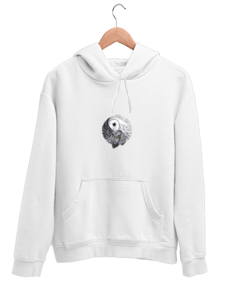 Tisho - Yin Yang Owl Beyaz Unisex Kapşonlu Sweatshirt