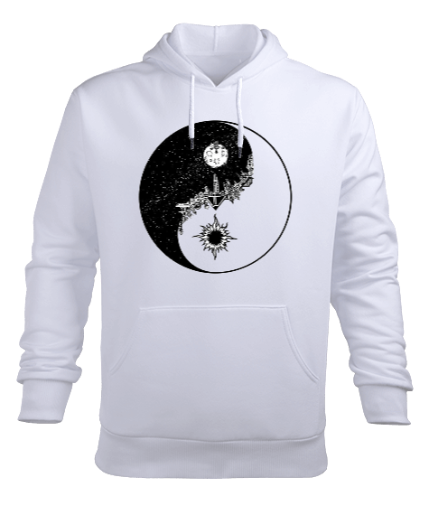 Tisho - Yin Yang Tasarım Baskılı Erkek Kapüşonlu Hoodie Sweatshirt