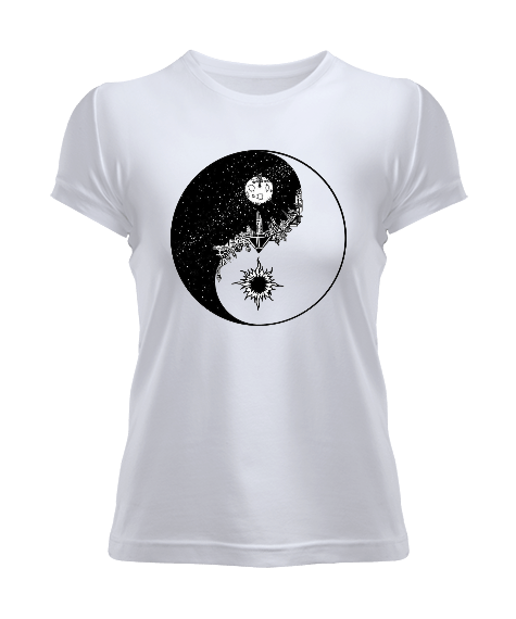 Yin Yang Tasarım Baskılı Kadın Tişört