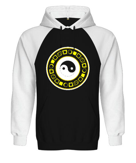 Tisho - Ying Yang Blu Siyah/Beyaz Orjinal Reglan Hoodie Unisex Sweatshirt
