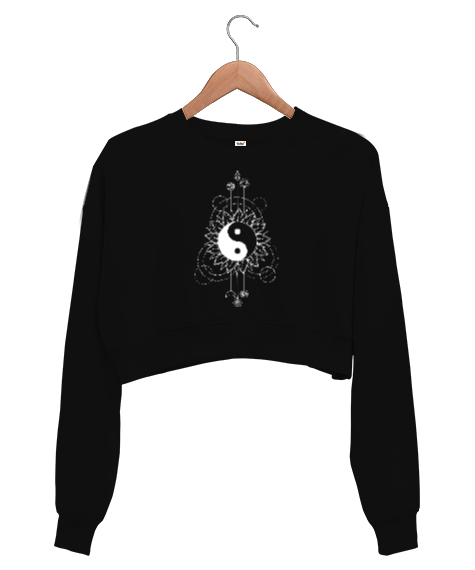 Tisho - Ying Yang Blu V2 Siyah Kadın Crop Sweatshirt