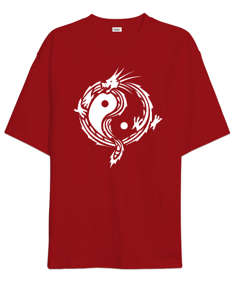 Tisho - Ying Yang Dragon Kırmızı Oversize Unisex Tişört