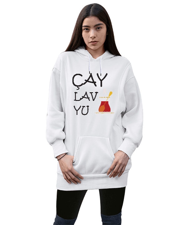Tisho - yiyece içecek Kadın Uzun Hoodie Kapüşonlu Sweatshirt